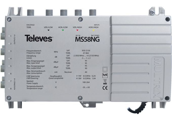 Televes MS 58NG Umschaltmatrix 5 Eingänge 8 Ausgänge aktiv